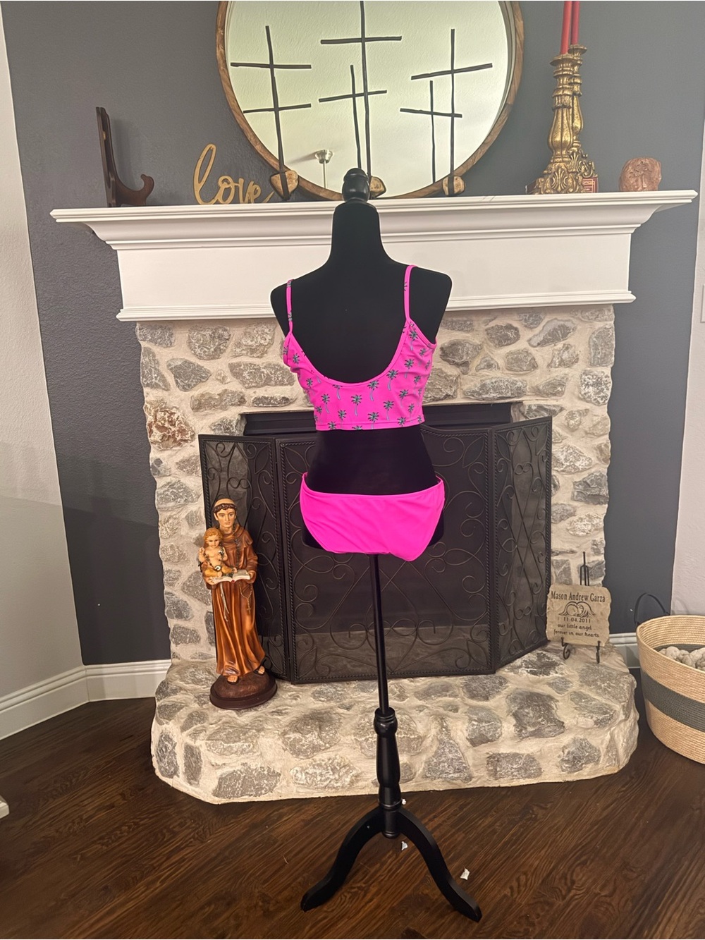 Bright Pink Women's Bikini Set with Cartoon Logo - Picture 2 of 2